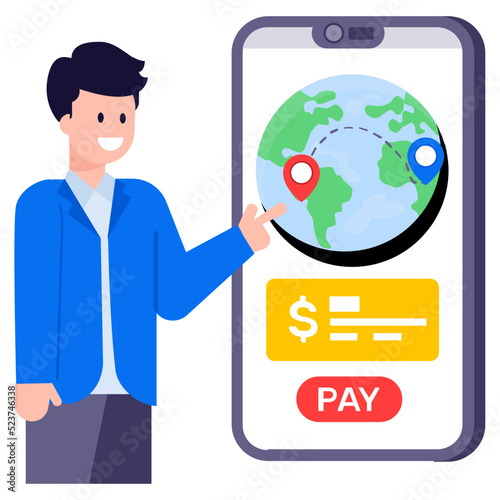 An illustration of foreign payment flat vector 