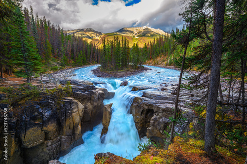 Sunwapta Falls in autumn, Jasper National Park, Canada photo