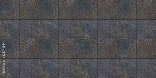 Blue brown vintage retro geometric square mosaic motif cement tiles texture b...