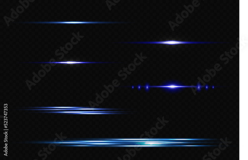 Vector illustration in blue color. Set of light effects. Glare and flash. Bright beams of light. Glowing lines. Vector illustration.Dust. Christmas Flash.