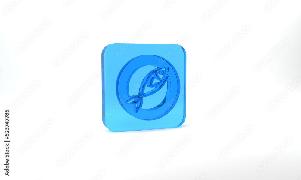 Blue Dried fish icon isolated on grey background. Glass square button. 3d illustration 3D render Blue Dried fish icon isolated on grey background. Glass square button. 3d illustration 3D render