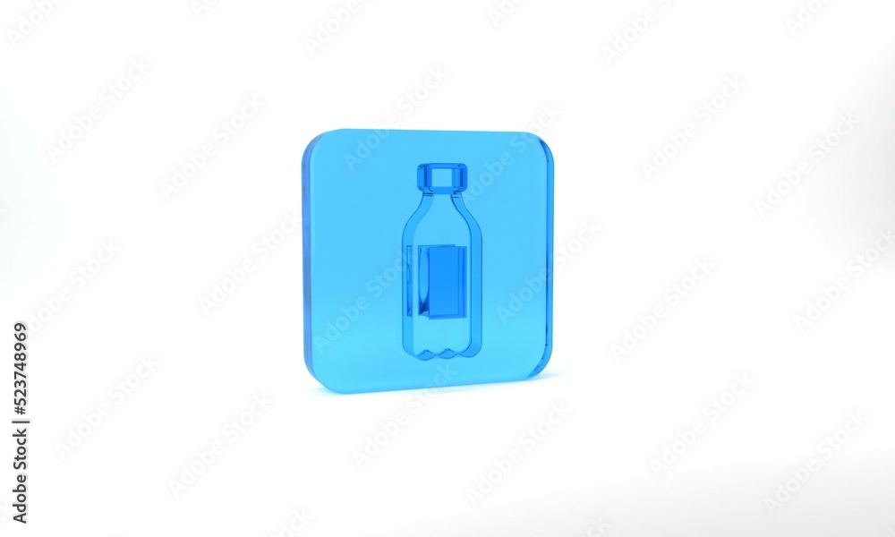 Blue Bottle of water icon isolated on grey background. Soda aqua drink sign. Glass square button. 3d illustration 3D render Blue Bottle of water icon isolated on grey background. Soda aqua drink sign. Glass square button. 3d illustration 3D render