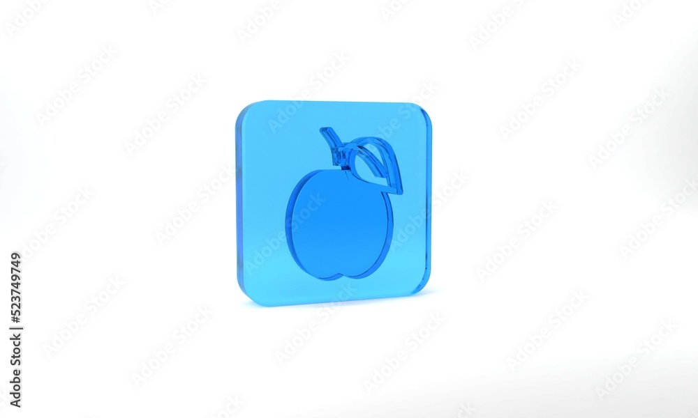 Blue Plum fruit icon isolated on grey background. Glass square button. 3d illustration 3D render