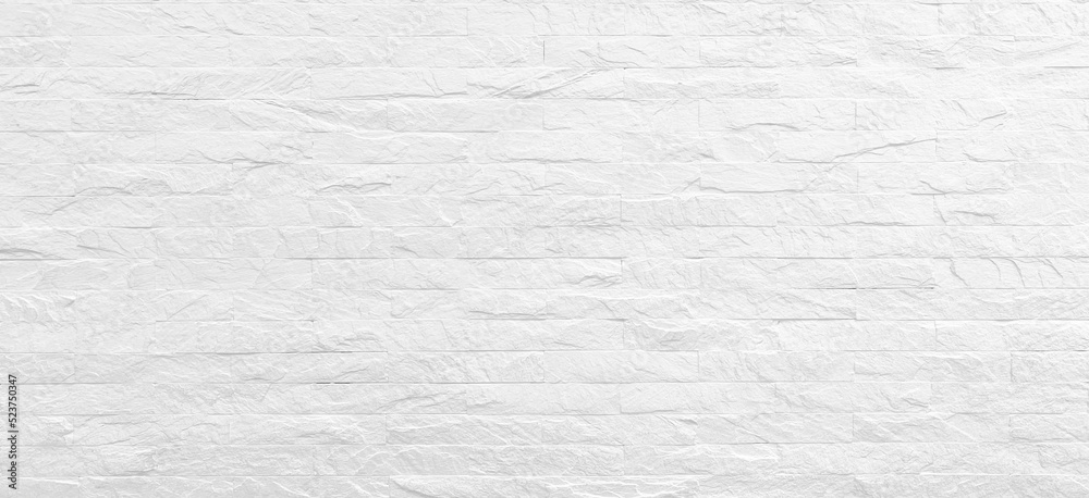 Background of white brick wall horizontal for design cement texture for pattern and backdrop. loft office style.