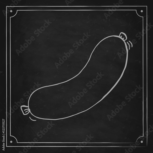Oktoberfest 2022 - Beer Festival. Hand-drawn Doodle bavarian sausage on a black chalk board. German Traditional holiday.