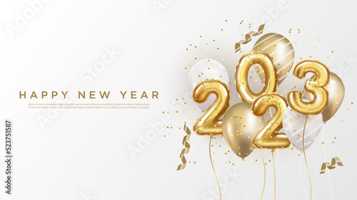 2023 Happy new year background. realistic balloon numbers.