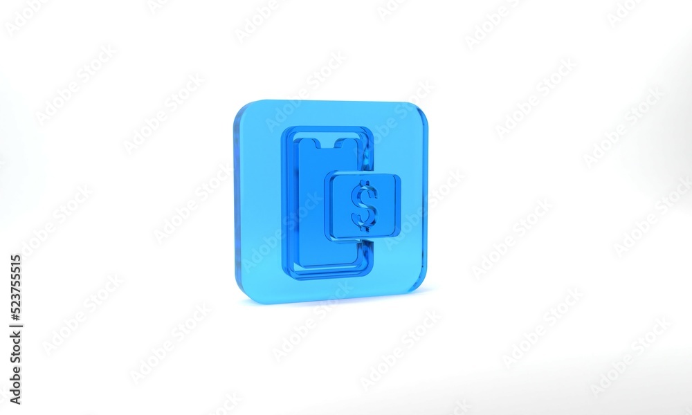 Blue Mobile phone and shopping cart icon isolated on grey background. Online buying symbol. Supermarket basket symbol. Glass square button. 3d illustration 3D render Blue Mobile phone and shopping cart icon isolated on grey background. Online buying symbol. Supermarket basket symbol. Glass square button. 3d illustration 3D render