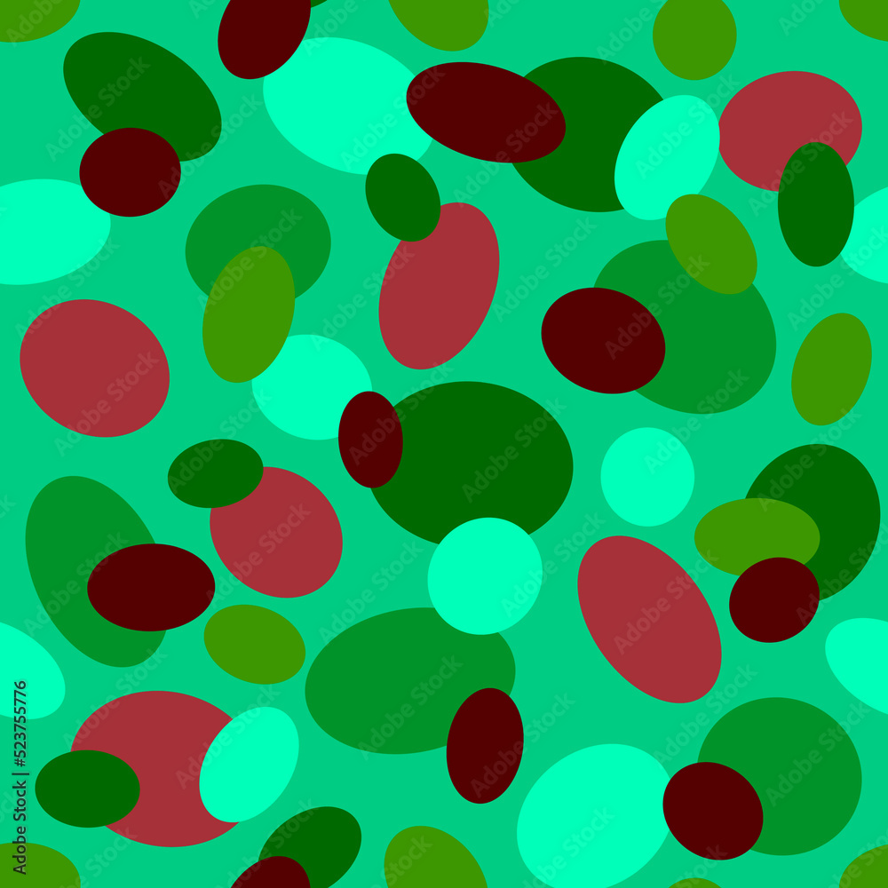Abstract geometric seamless pattern with colorful ovals on a light green background