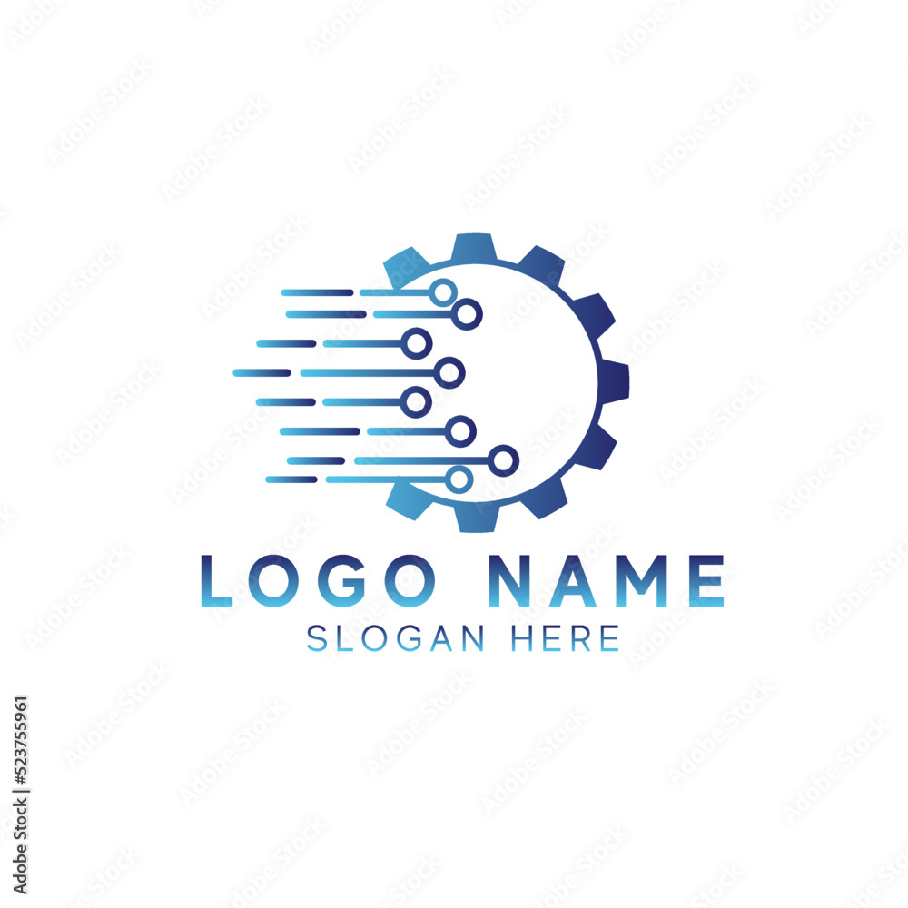 Digital tech - vector business logo template concept illustration. Gear electronic factory sign.