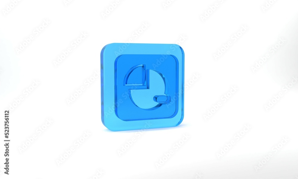 Blue Pie chart infographic icon isolated on grey background. Diagram chart sign. Glass square button. 3d illustration 3D render Blue Pie chart infographic icon isolated on grey background. Diagram chart sign. Glass square button. 3d illustration 3D render