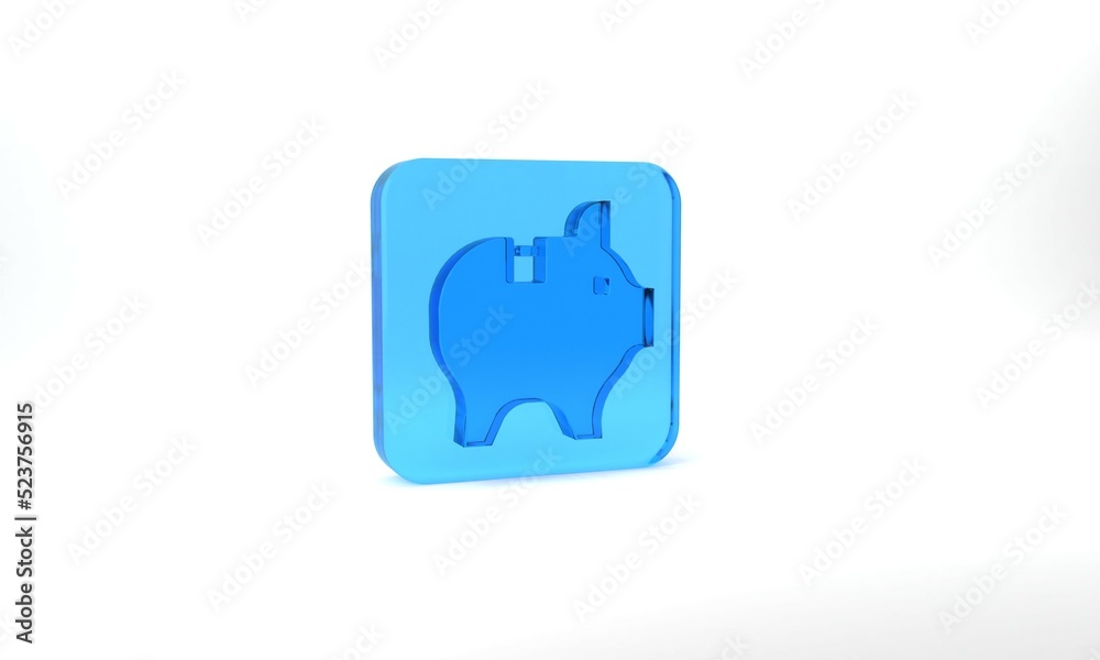 Blue Piggy bank icon isolated on grey background. Icon saving or accumulation of money, investment. Glass square button. 3d illustration 3D render Blue Piggy bank icon isolated on grey background. Icon saving or accumulation of money, investment. Glass square button. 3d illustration 3D render