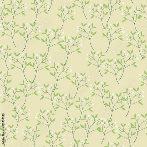 Hand drawn berry elements with leaves seamless pattern. Doodle botanical plants wallpape.