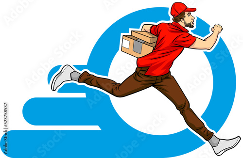 Delivery Service Worker carrying parcel shipping pop art comic