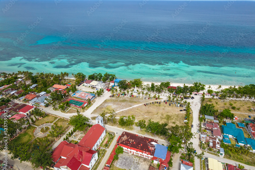 Anda, Bohol, Philippines Aerial of the beachfront and the church. Stock Photo Adobe Stock