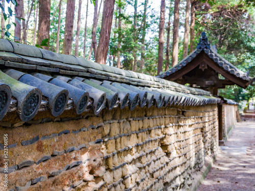 Typical Japanese traditional mud wall at the Toshodai-ji Temple in Nara, Japan. photo