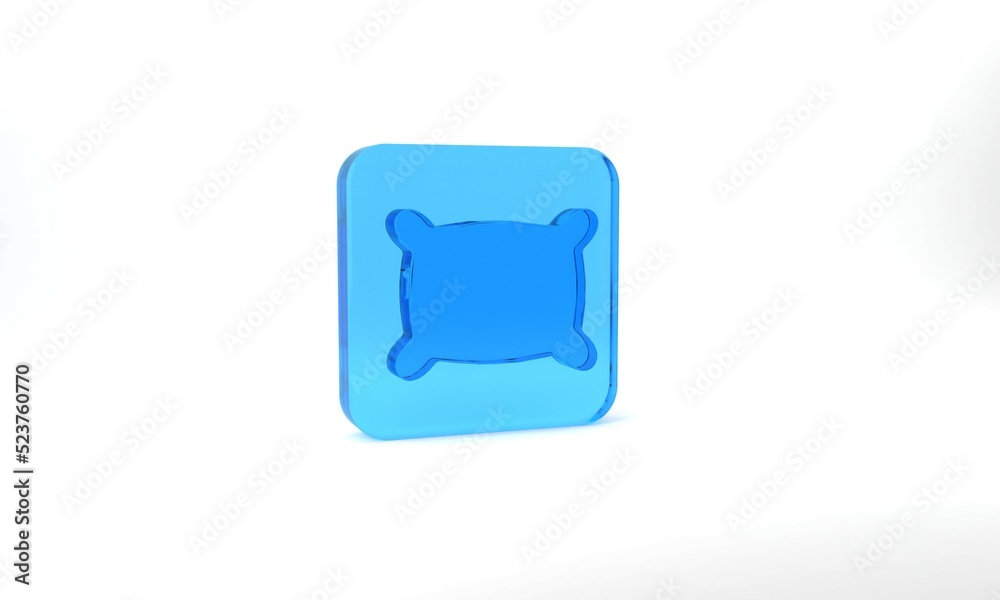 Blue Rectangular pillow icon isolated on grey background. Cushion sign. Orthopedic pillow. Glass square button. 3d illustration 3D render