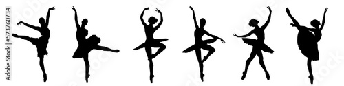 Collection of silhouette vector illustrations of ballerina dancing ballet isolated on white background. photo