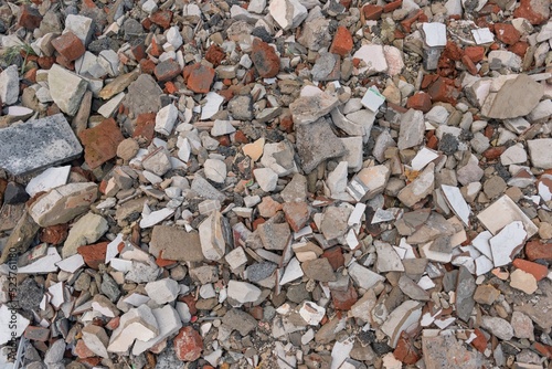 Building demolition demolished ruin stone and bricks rubble debris pieces of material 