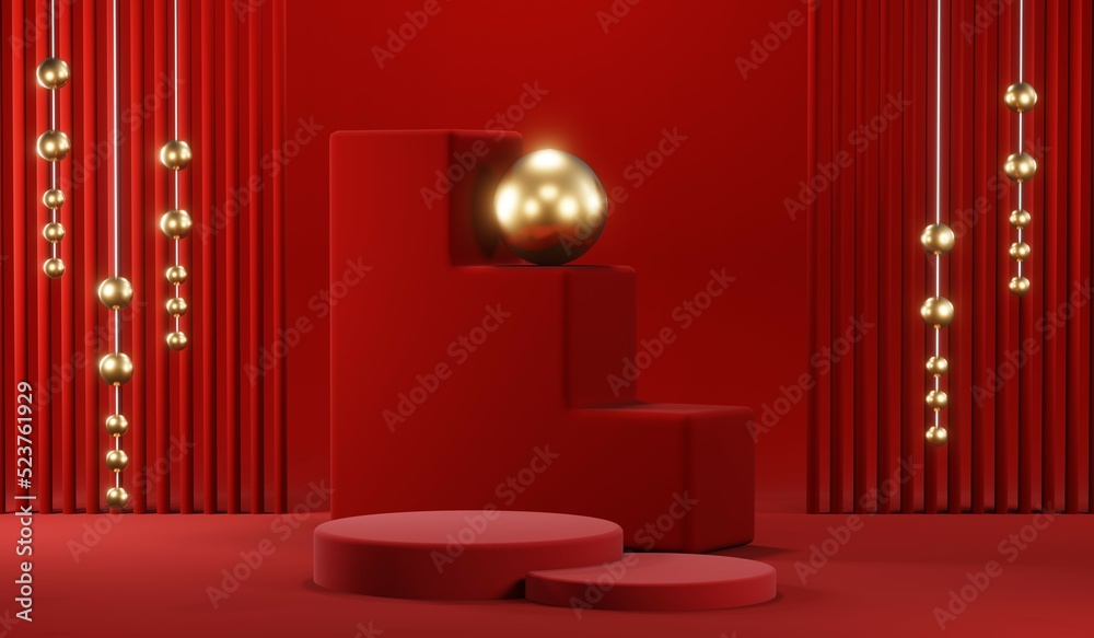 3D rendering of blank product background for cream cosmetics Modern red podium background 3D rendering of blank product background for cream cosmetics Modern red podium background