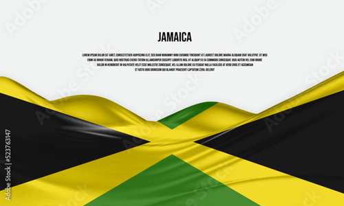 Jamaica flag design. Waving Jamaican flag made of satin or silk fabric. Vector Illustration.