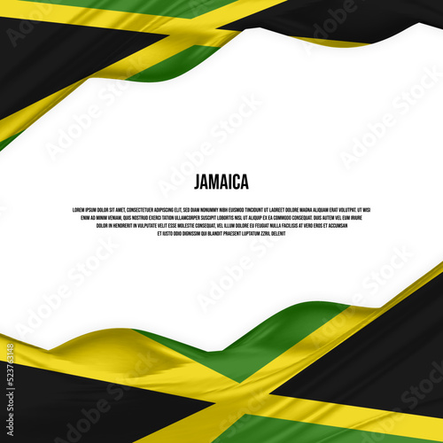 Jamaica flag design. Waving Jamaican flag made of satin or silk fabric. Vector Illustration.
