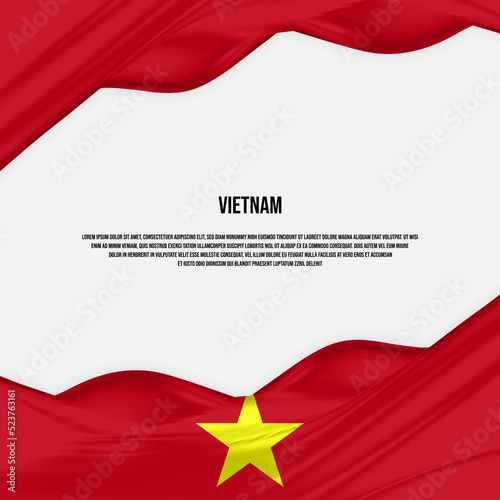 Vietnam flag design. Waving Vietnamese flag made of satin or silk fabric. Vector Illustration.