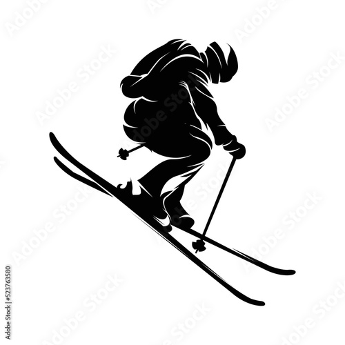 Vector silhouette of a skier in winter. Ski silhouette isolated vector design on white background photo