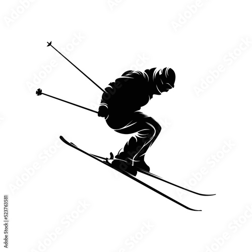 Vector silhouette of a skier in winter. Ski silhouette isolated vector design on white background