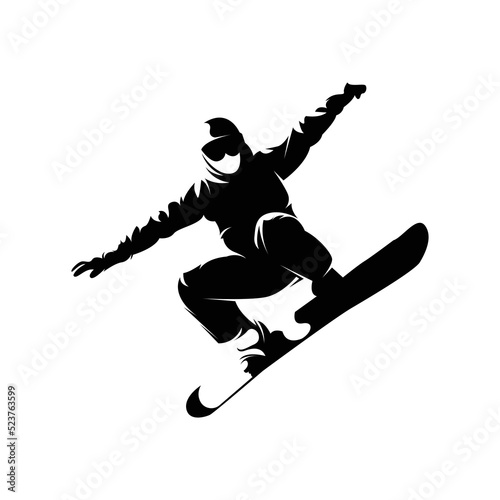 Vector silhouette of detail of snowboarding. Silhouettes of snowboarder isolated	on with background