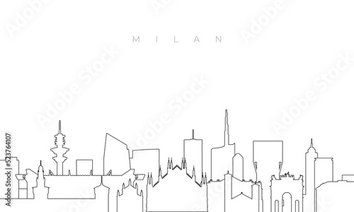 Outline Milan skyline. Trendy template with Milan buildings and landmarks in line style. Stock vector design.