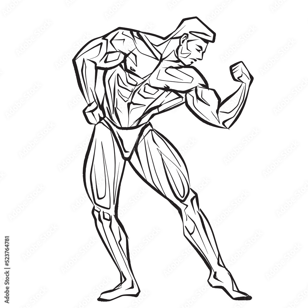 Posing bodybuilder, isolated vector silhouette, ink drawing Posing bodybuilder, isolated vector silhouette, ink drawing