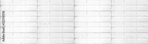 White light brick subway tiles wall texture wide background banner panorama p...