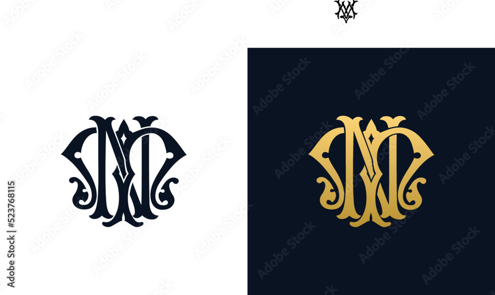 Decorative Vintage Initial letters NM monogram. Suitable for tattoo studio, salon, boutique, hotel, college, retro, interlock style