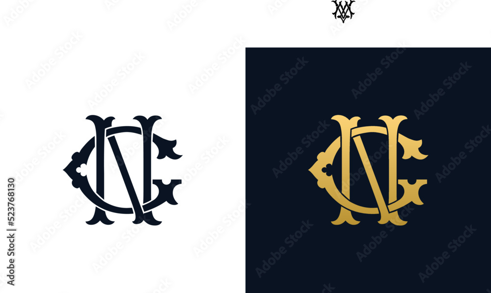 Decorative Vintage Initial letters NG monogram. Suitable for tattoo studio, salon, boutique, hotel, college, retro, interlock style