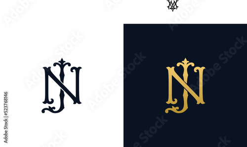 Decorative Vintage Initial letters NJ monogram. Suitable for tattoo studio, salon, boutique, hotel, college, retro, interlock style