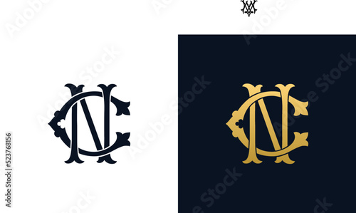 Decorative Vintage Initial letters NC monogram. Suitable for tattoo studio, salon, boutique, hotel, college, retro, interlock style © Gfxvect