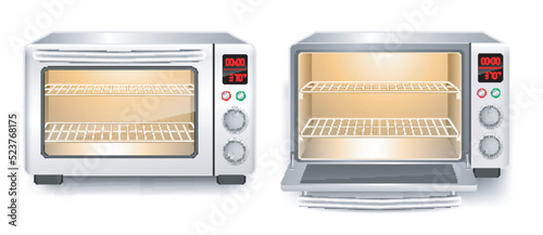 set of realistic microwave oven front view appliance or electric appliance kitchen or microwave oven with display digital. eps vector