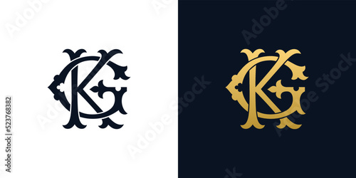 Decorative Vintage Initial letters KG monogram. Suitable for tattoo studio, salon, boutique, hotel, college, retro, interlock style photo