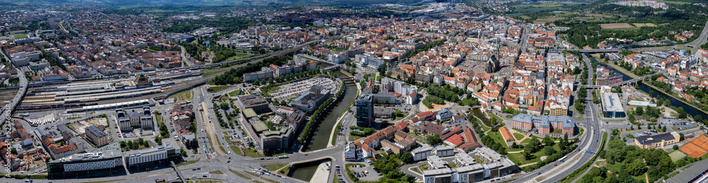 Aerial view of the city Pilsen in the czech Republic on a sunny day in summer.
