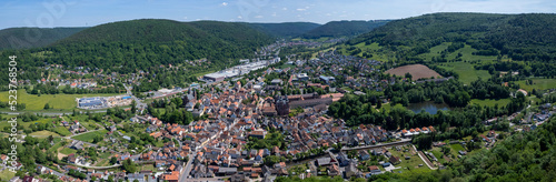 Aerial view of the city Amorbach in Germany on a sunny day in summer.  photo