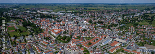 Aerial view of the city Dillingen in Germany  Bavaria on a sunny day in summer