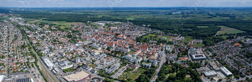 Aerial view of the city Dillingen in Germany, Bavaria on a sunny day in summer