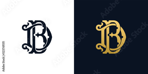Decorative Vintage Initial letters BD monogram. Suitable for tattoo studio, salon, boutique, hotel, college, retro, interlock style