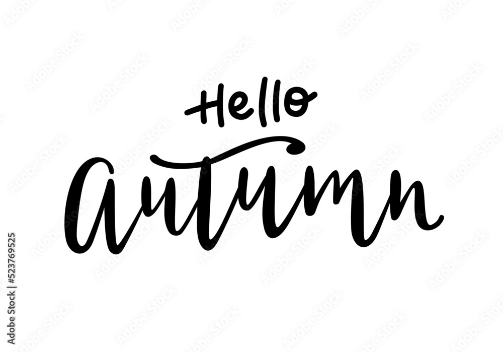 Hello autumn hand drawn vector calligraphy. Seasonal greeting, phrase for cards or prints.