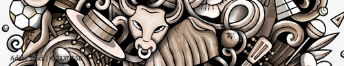 Spain cartoon doodles banner design