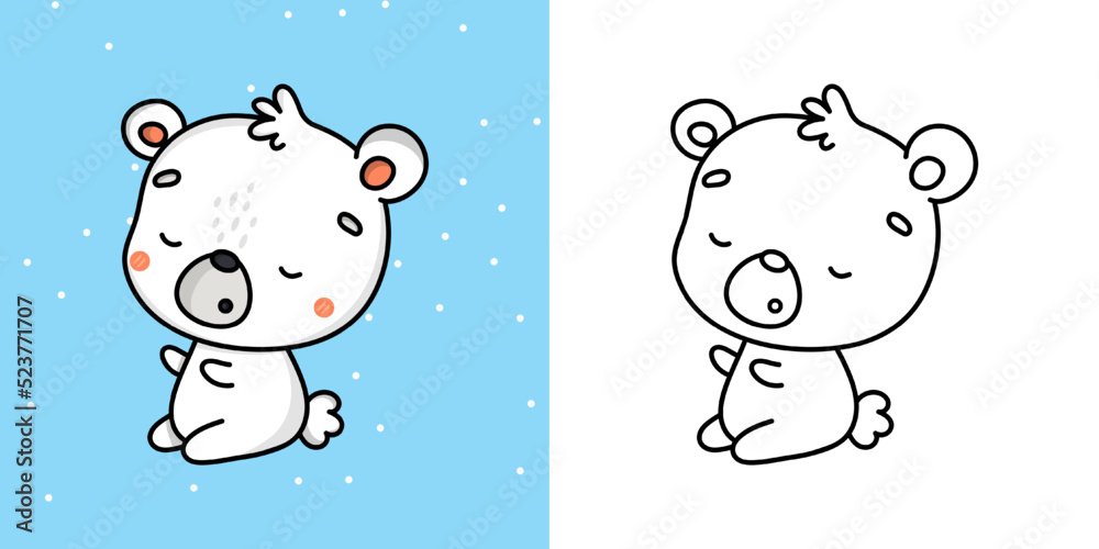 Clipart Polar Bear Multicolored and Black and White. Cute Clip Art Bear.  Vector Illustration of a Kawaii Animal for Stickers, Baby Shower, Coloring  Pages, Prints for Clothes. Stock Vector | Adobe Stock