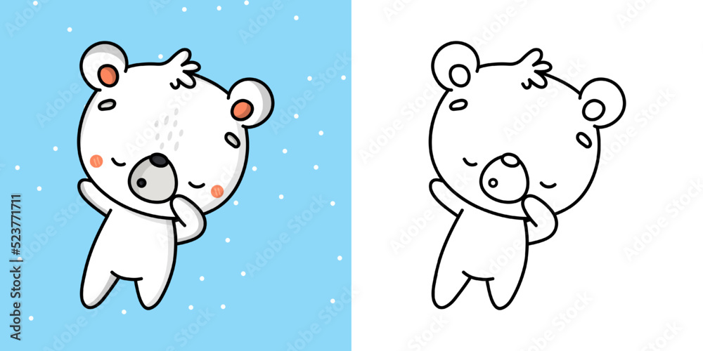 Cute Polar Bear Clipart Illustration and Black and White. Funny Clip Art  Bear. Vector Illustration of a Kawaii Animal for Coloring Pages, Stickers,  Baby Shower, Prints for Clothes. Stock Vector | Adobe