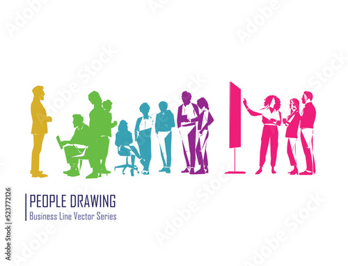 Business multinational People. Vector illustration of various races. People drawing vector.