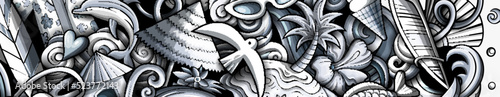 Photography Summer beach cartoon doodles banner design.
