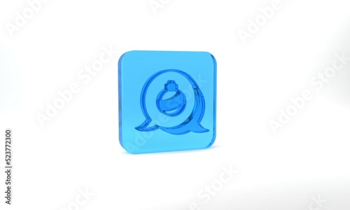 Blue Christmas ball icon isolated on grey background. Merry Christmas and Happy New Year. Glass square button. 3d illustration 3D render